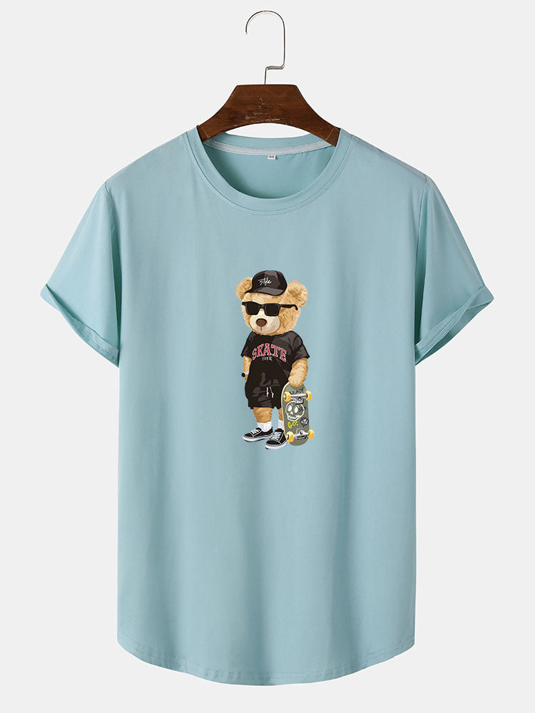 T-shirt à ourlet en arc imprimé Skate Bear