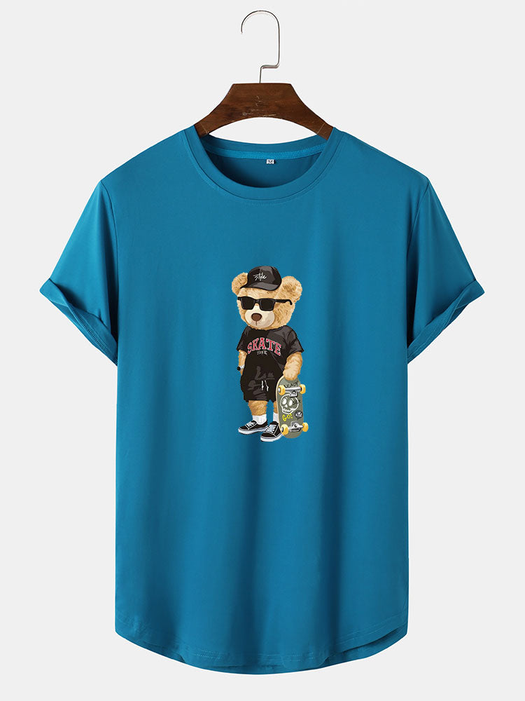 T-shirt à ourlet en arc imprimé Skate Bear