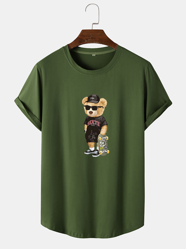 T-shirt à ourlet en arc imprimé Skate Bear