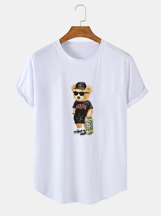 T-shirt à ourlet en arc imprimé Skate Bear