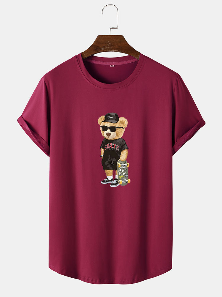 T-shirt à ourlet en arc imprimé Skate Bear