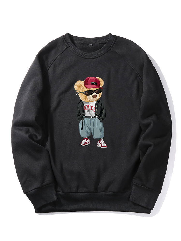 Sweat-shirt à manches raglan imprimé ours style hip hop