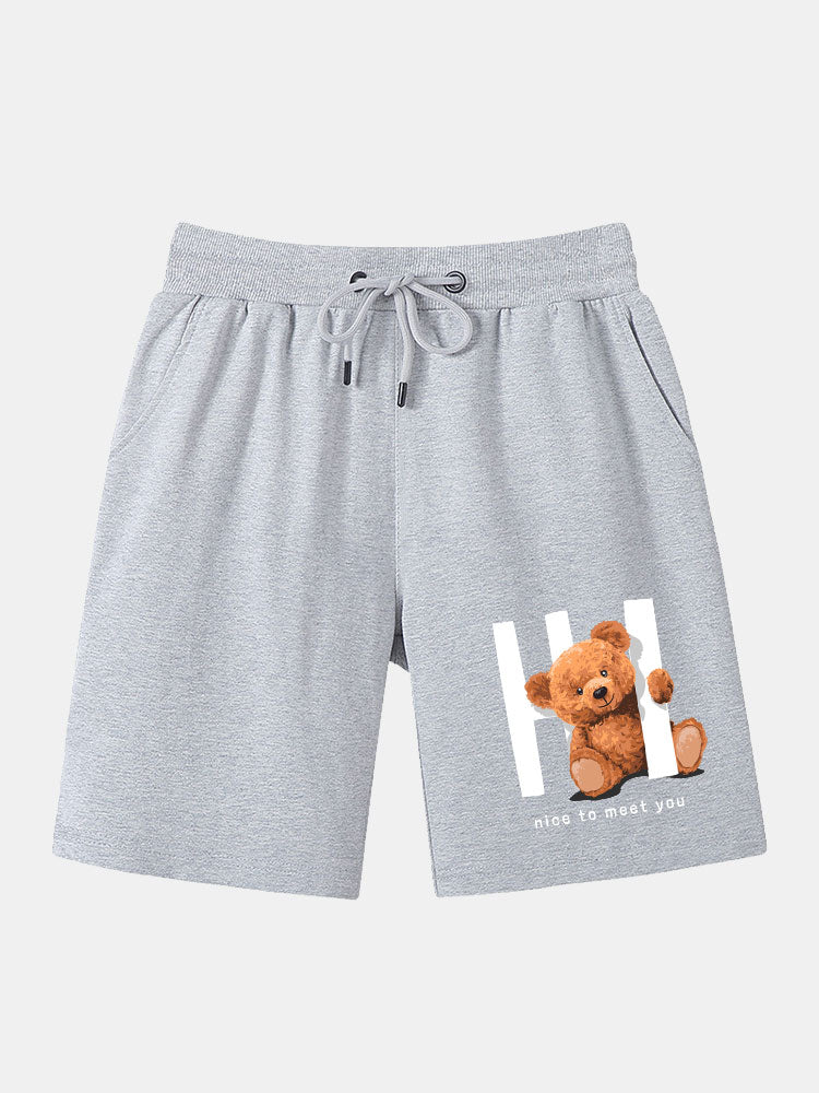 Short mi-long à imprimé ours et slogan