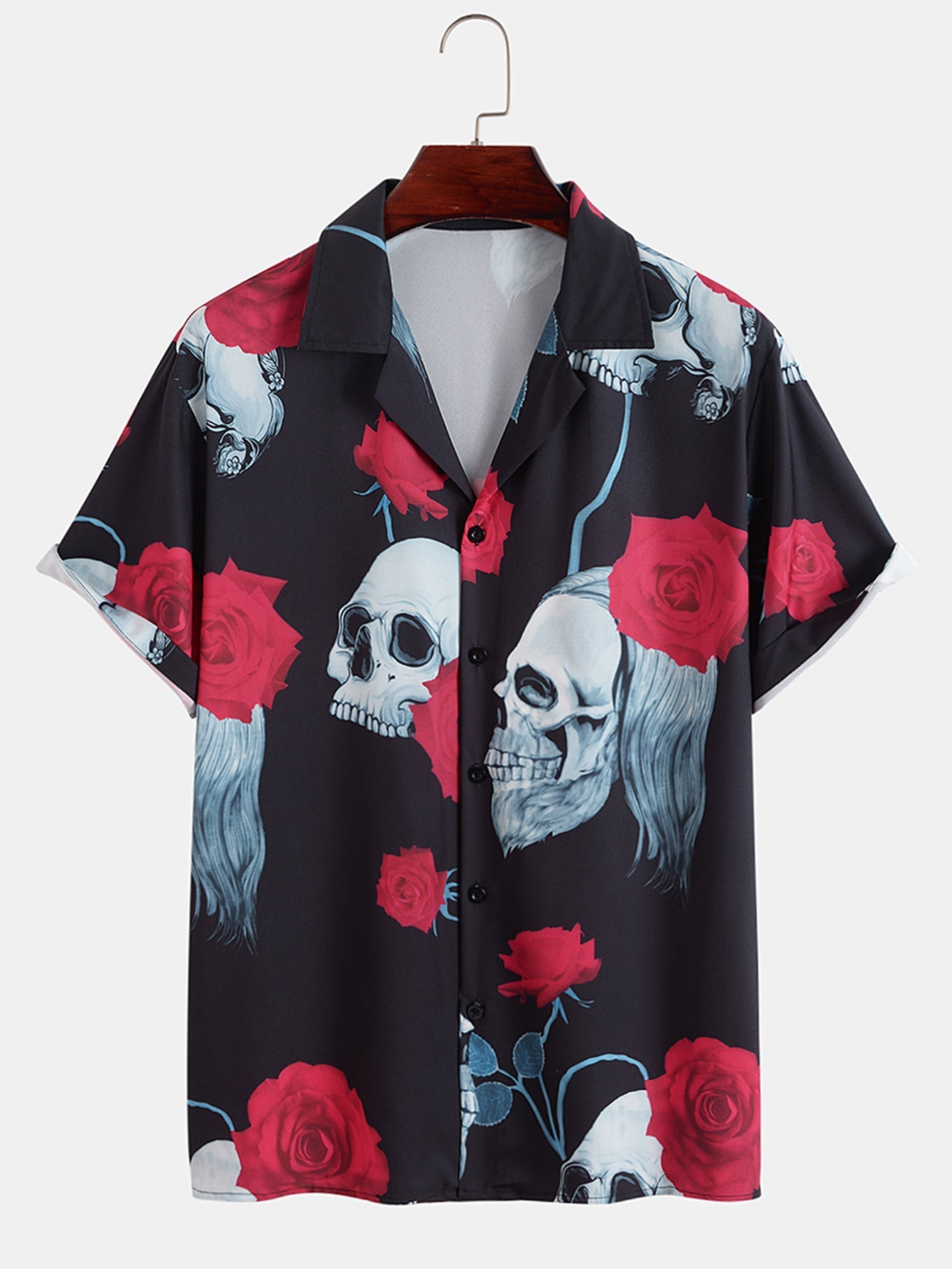 Chemise à col à revers et imprimé Skull Rose