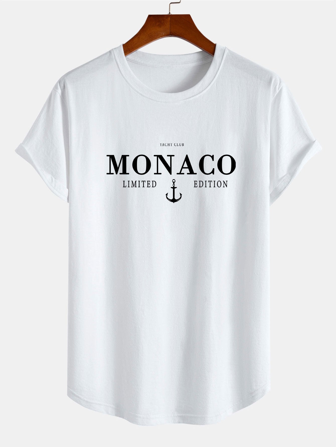 Monaco Slogan Print Cotton Arc Hem T-Shirt