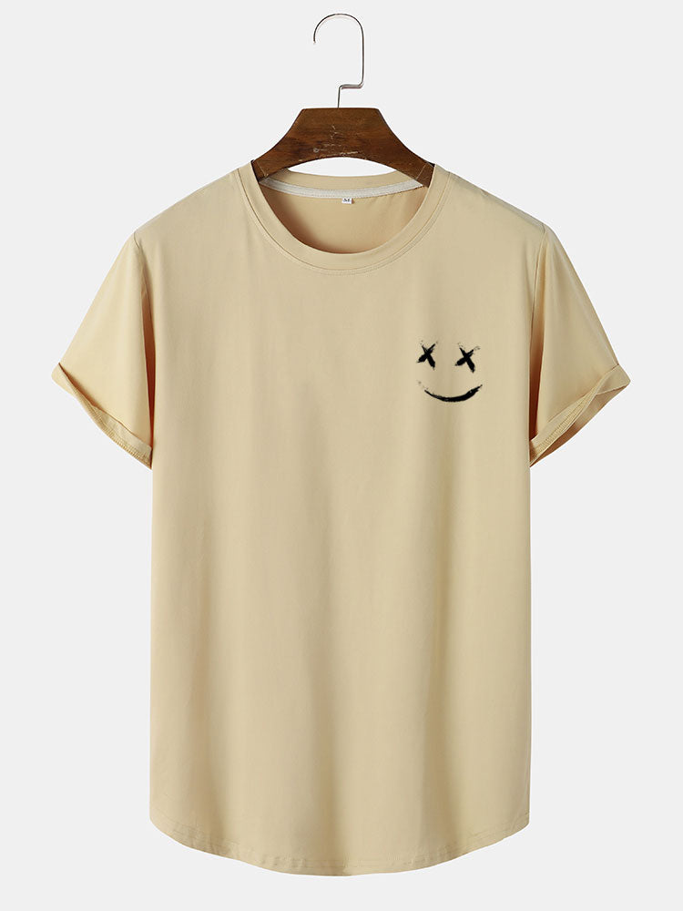 Smiley Print Arc Hem T-Shirt