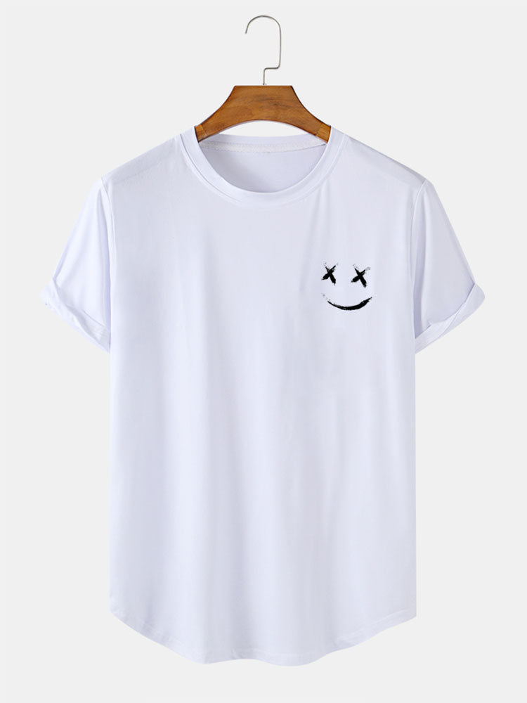 Smiley Print Arc Hem T-Shirt