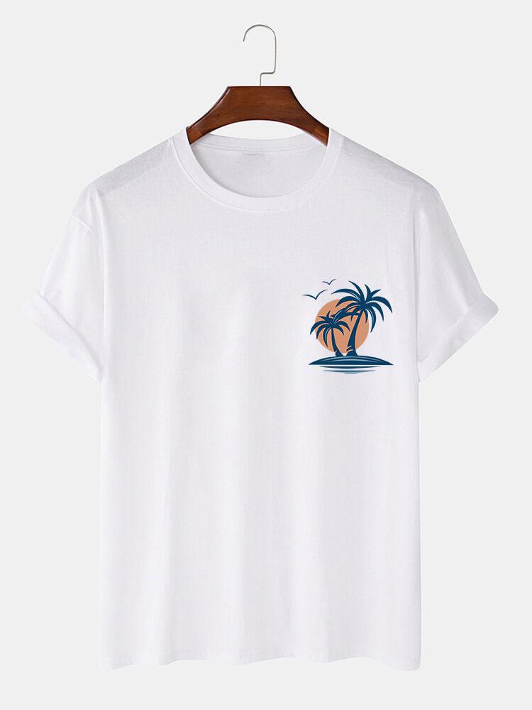 Palm Tree Seagull Print T-Shirt