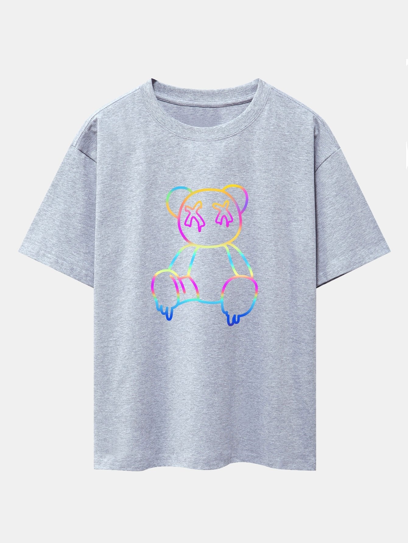 Gradient Dissolving Bear Print Drop Shoulder Oversize T-Shirt