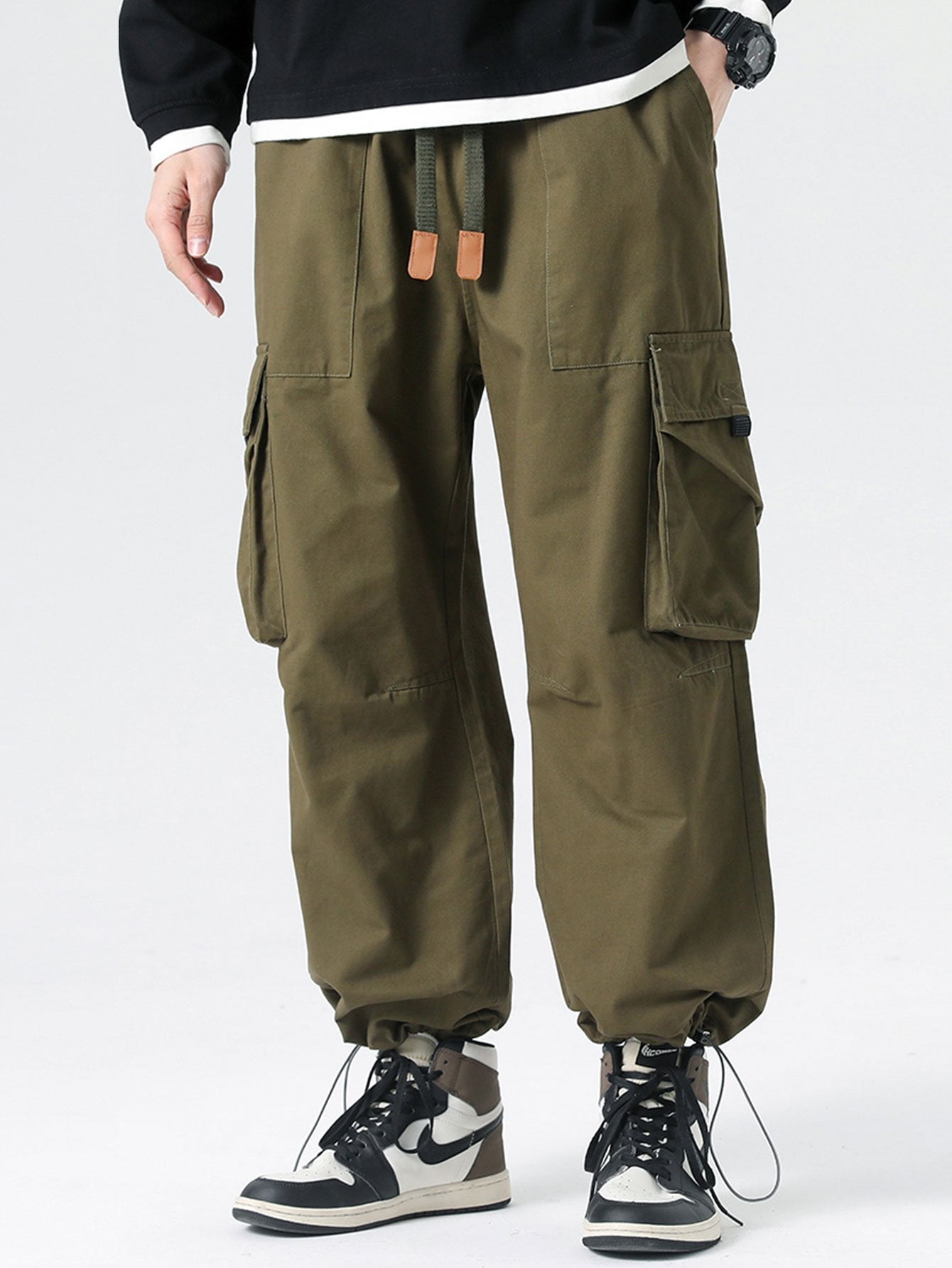 Elastic Drawstring Cuff Parachute Cargo Pants