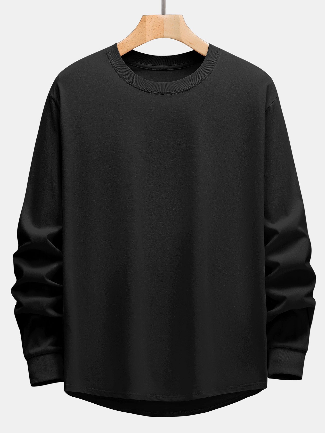 Basic Long Sleeve Heavy Weight Arc Hem T-Shirt