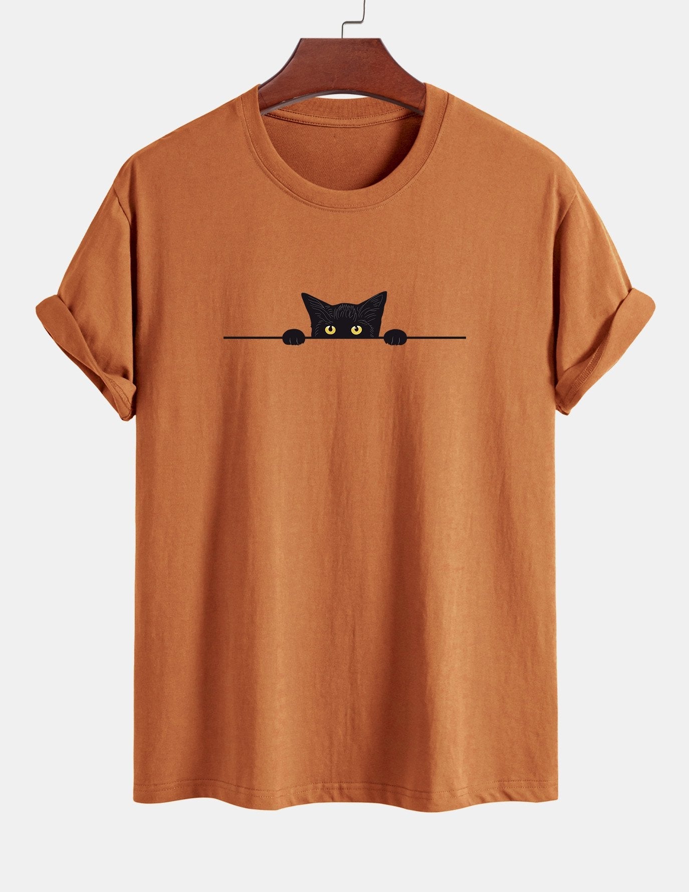 Regular Fit Black Cat Print Cotton T-Shirt