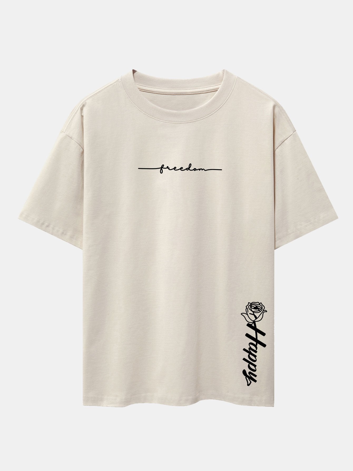 Rose With Slogan Print Drop Shoulder Oversize T-Shirt