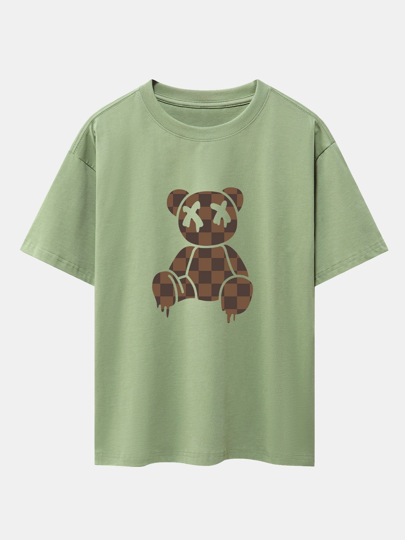 Checkerboard Dissolving Bear Drop Shoulder Oversize T-Shirt