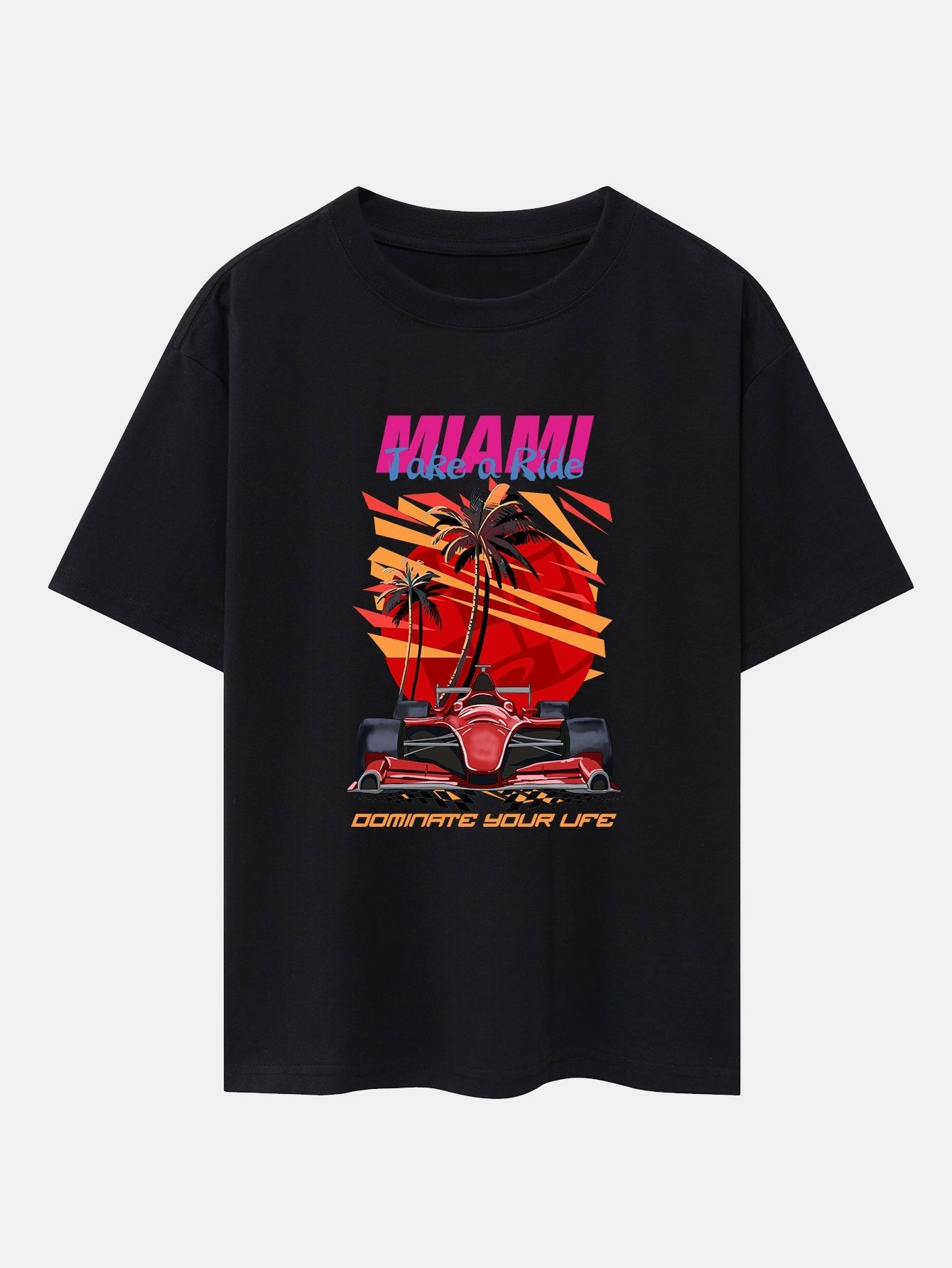 Miami F1 Racing Print Drop Shoulder Oversize T-Shirt