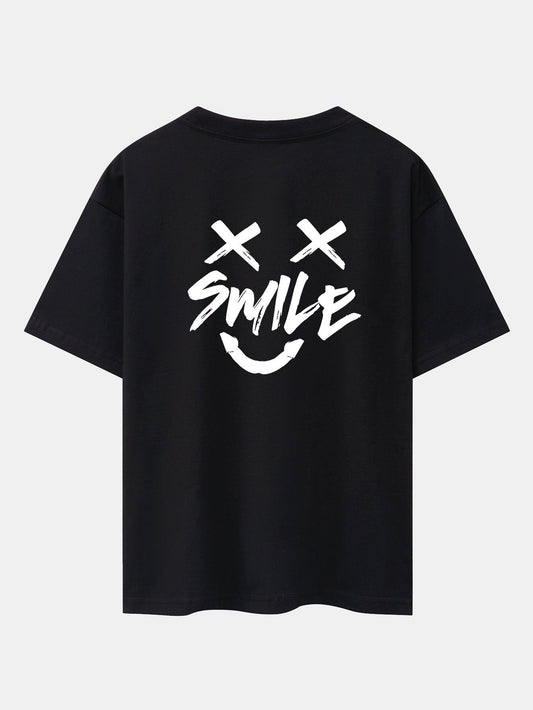 Hand Painted Smiley Front and Back Print Heavy Weight Oversize T-Shirt