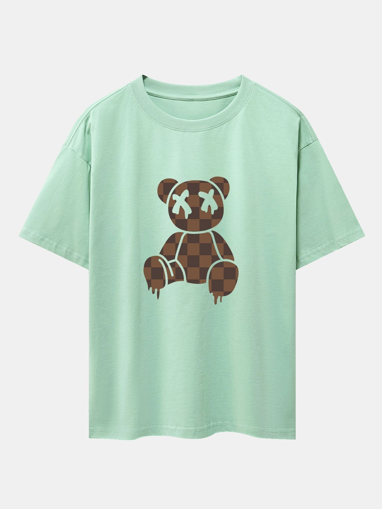 Checkerboard Dissolving Bear Drop Shoulder Oversize T-Shirt