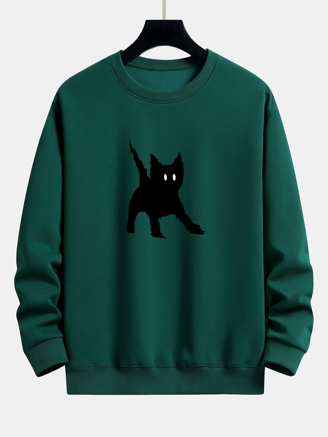 Sweat-shirt coupe décontractée à imprimé chat noir effrayé