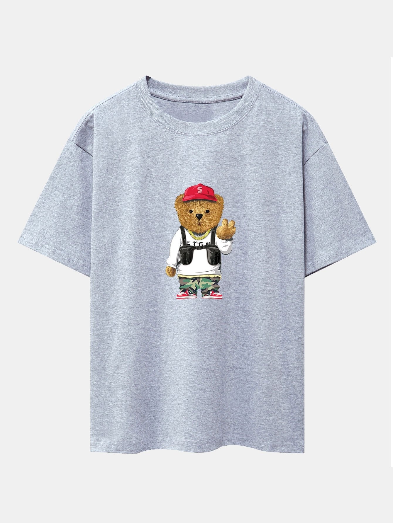 Cool Bear Print Drop Shoulder Oversize T-Shirt