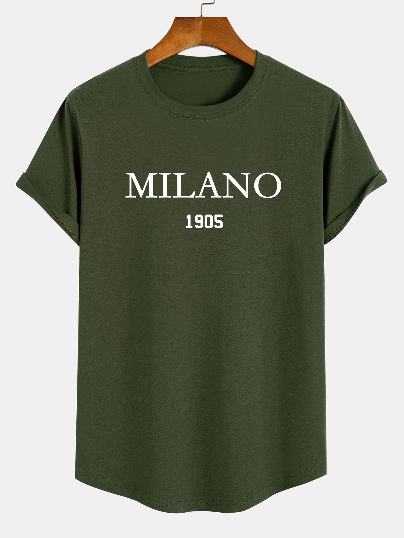 T-shirt en coton à ourlet arrondi et slogan Milano 