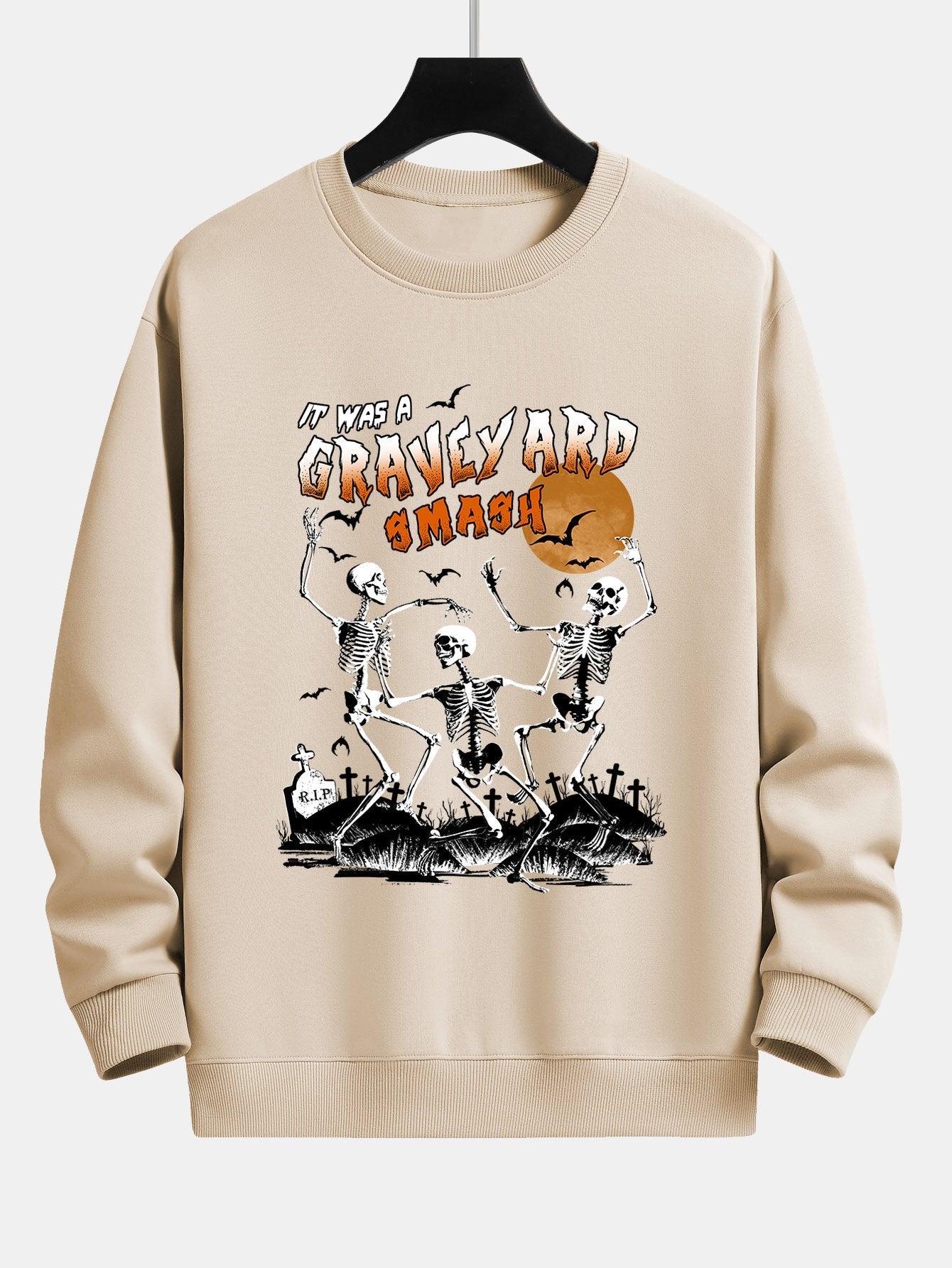 Sweat-shirt coupe décontractée à imprimé squelette dansant d'Halloween