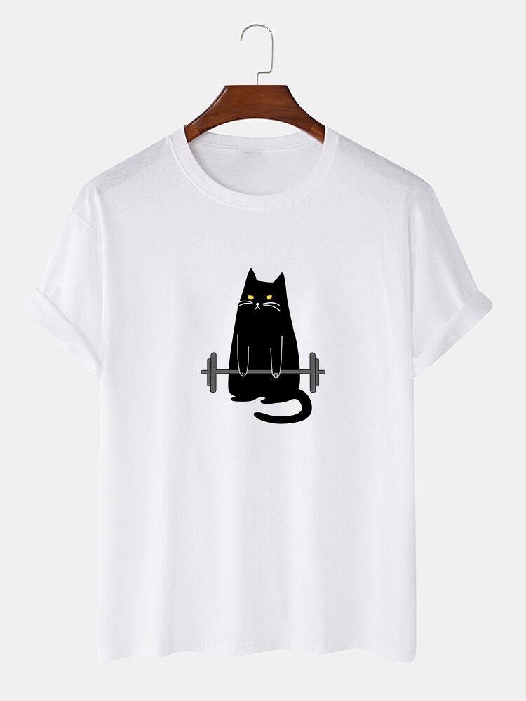 Weightlifting Cat Print T-Shirt