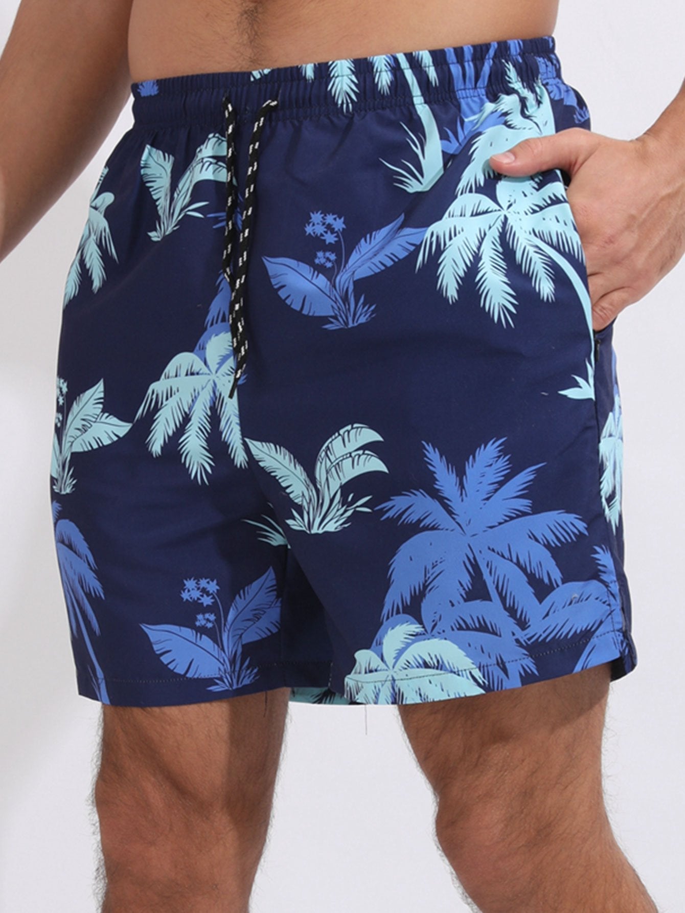 Palm Tree Print Swim Shorts With Compression Liner