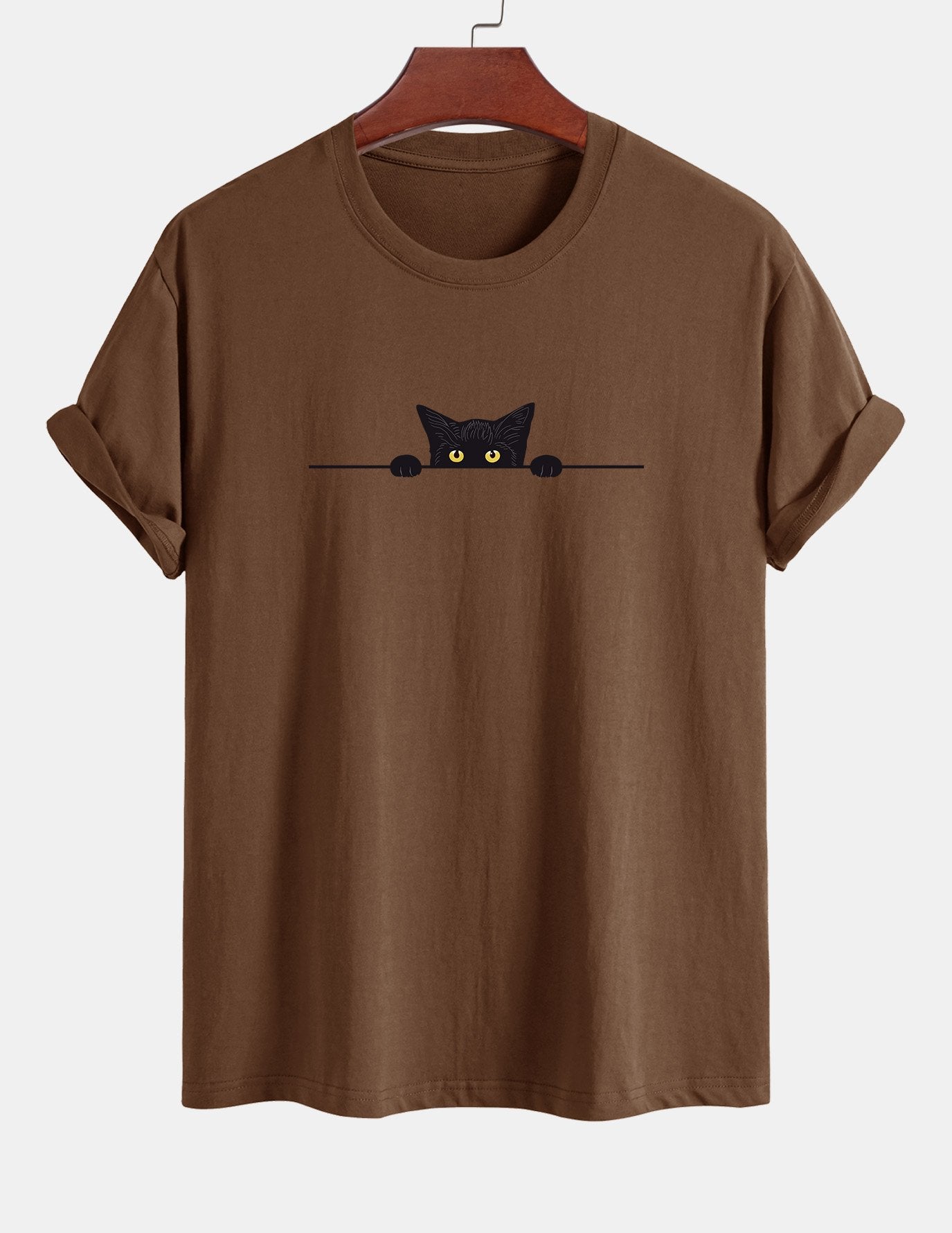 Regular Fit Black Cat Print Cotton T-Shirt