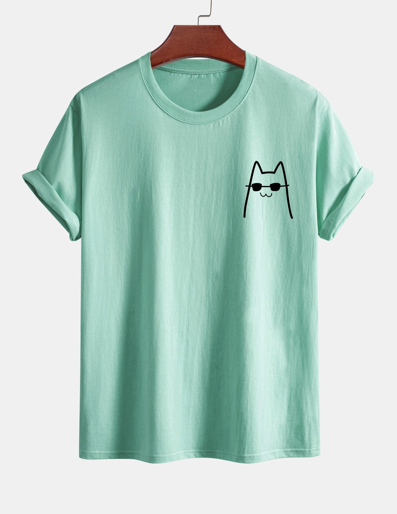 Regular Fit Cat With Sunglasses Print Cotton T-Shirt