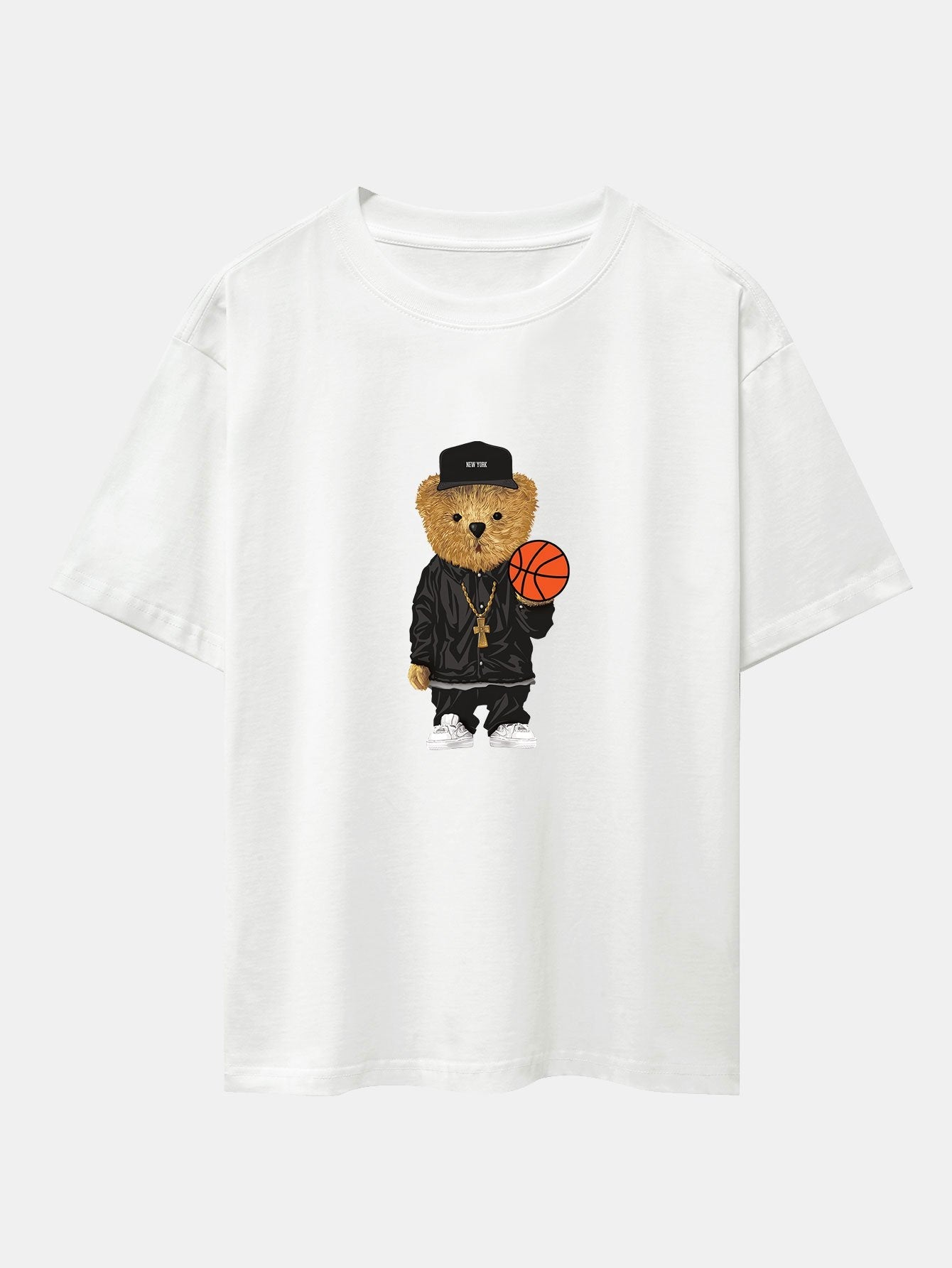 Basketball Bear Print Drop Shoulder Oversize T-Shirt