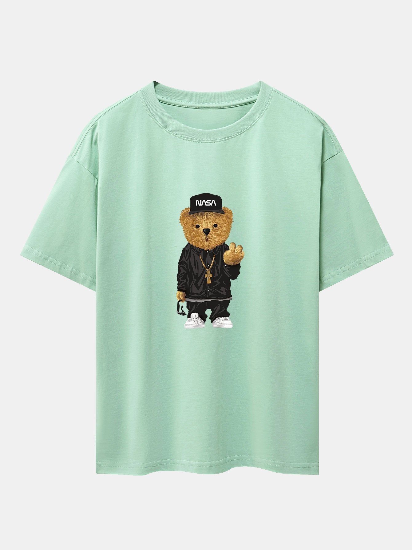 Hip Hop Bear Print Heavy Weight Oversize T-Shirt