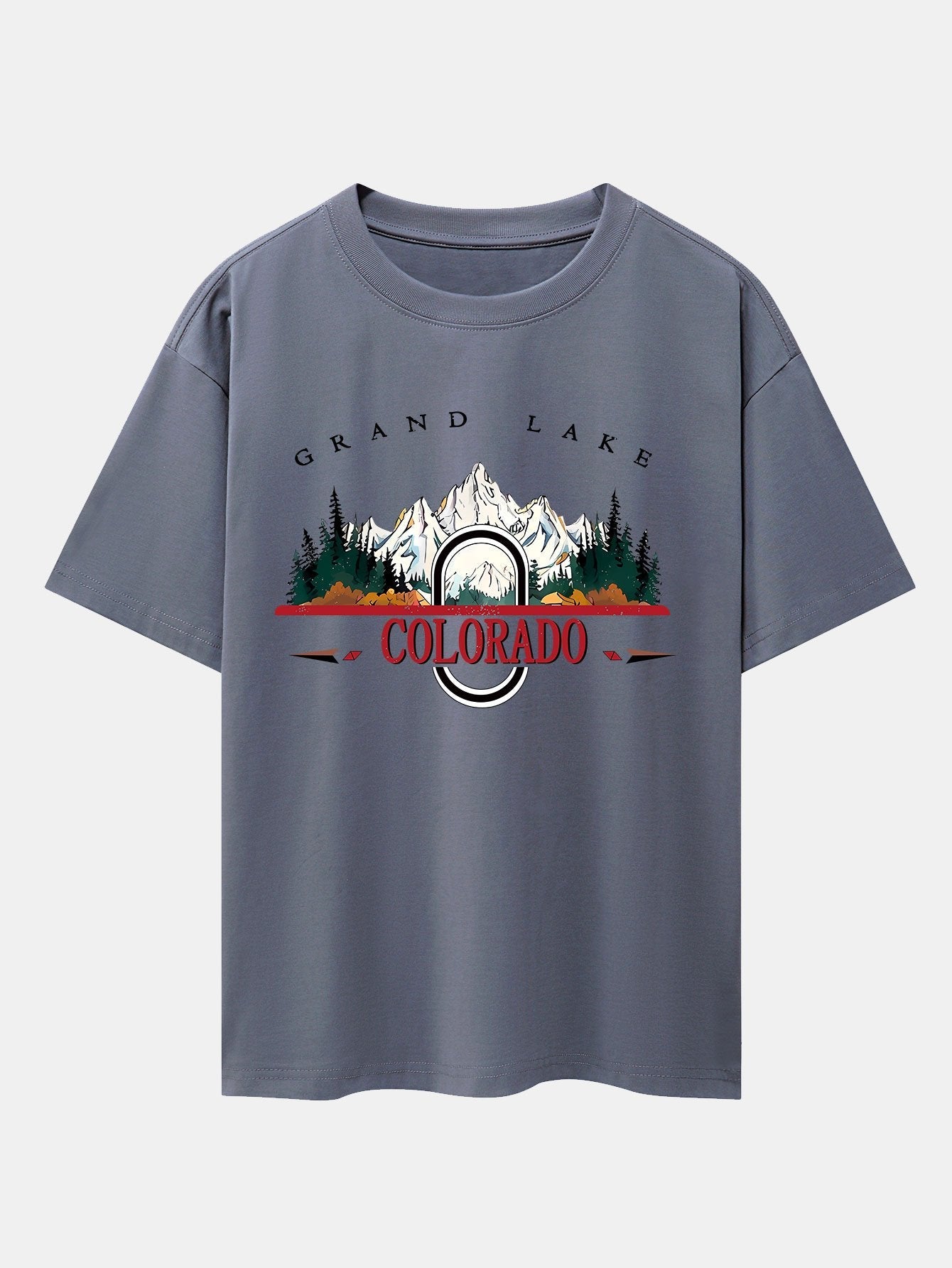 Colorado Mountain Print Drop Shoulder Oversize T-Shirt