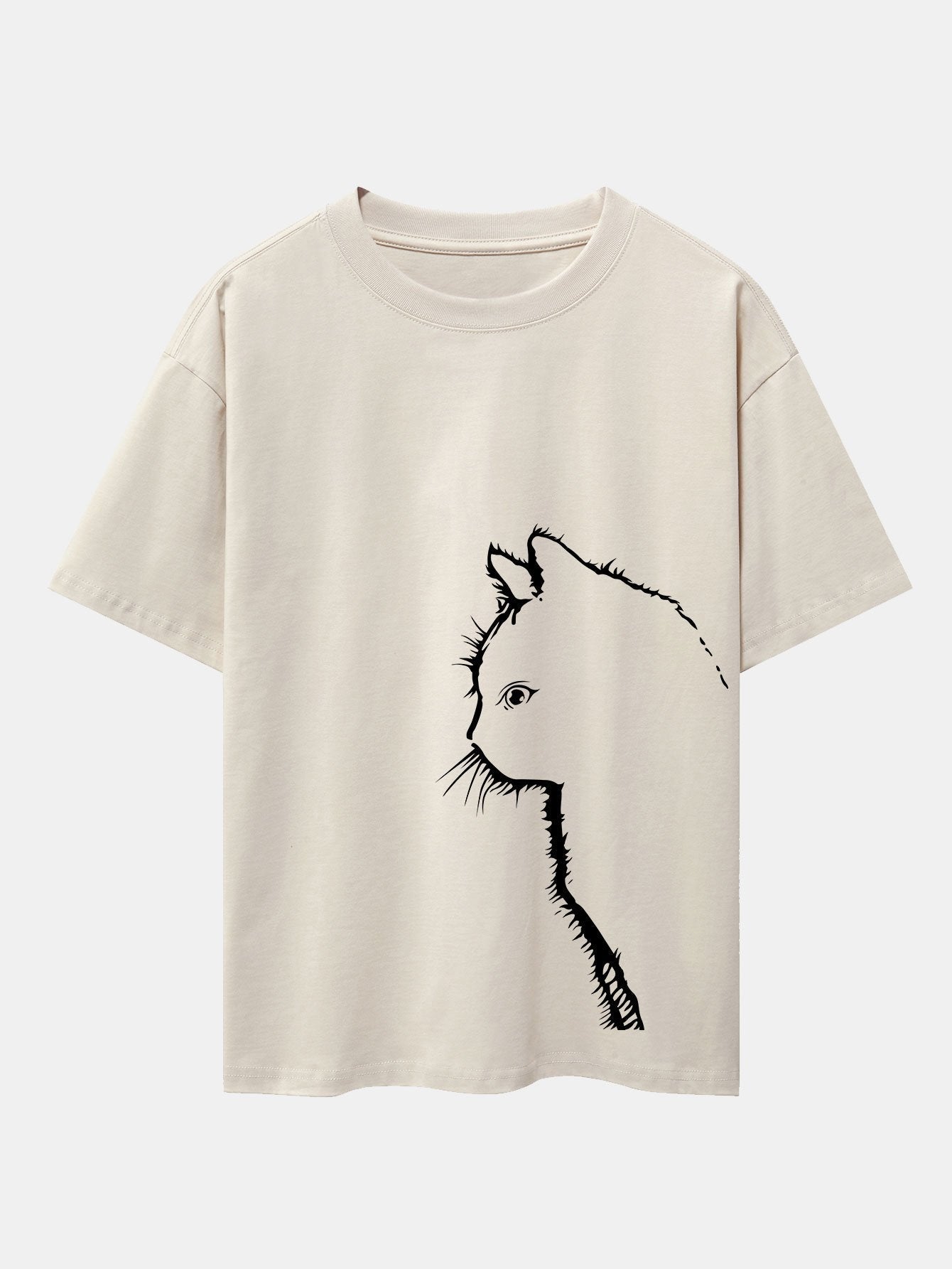 Cat Silhouette Print Drop Shoulder Oversize T-Shirt