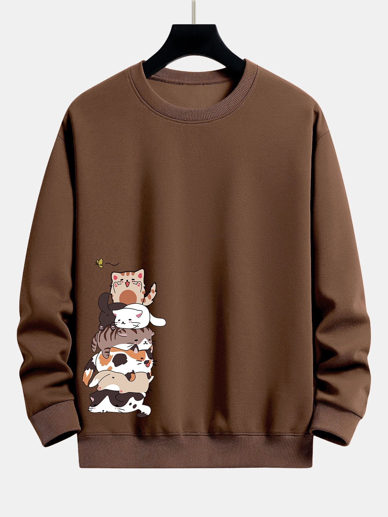 Sweat-shirt coupe décontractée à imprimé chat de dessin animé