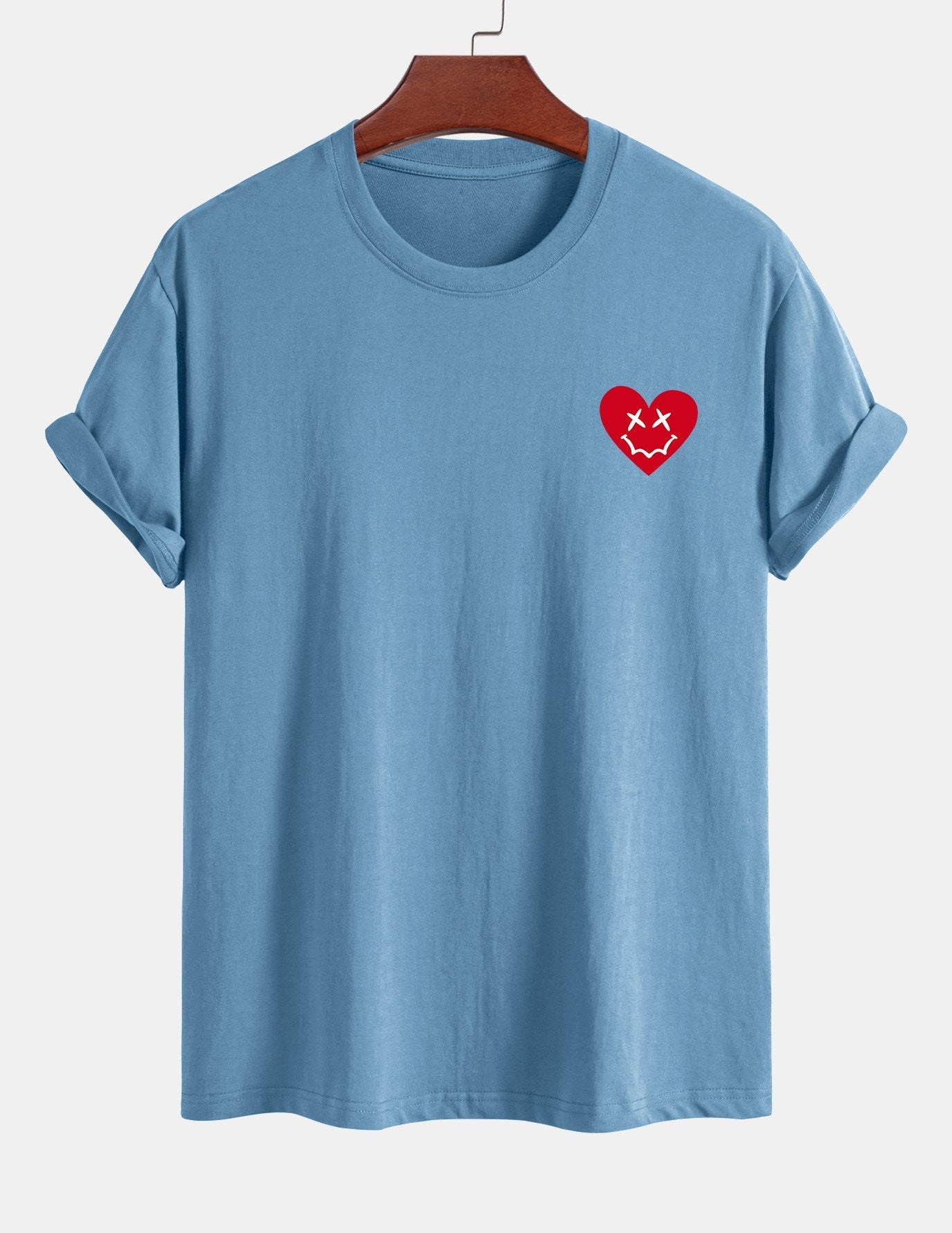 Regular Fit Heart Smiley Face Print Cotton T-Shirt