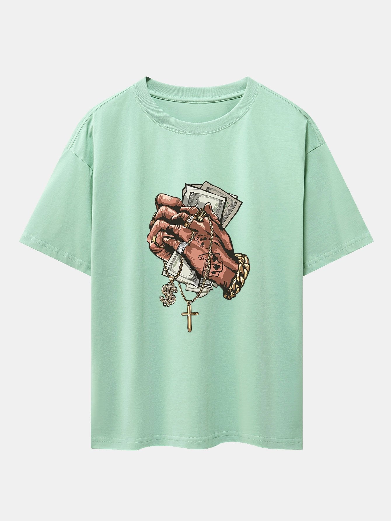 Hand Holding Cash Print Drop Shoulder Oversize T-Shirt