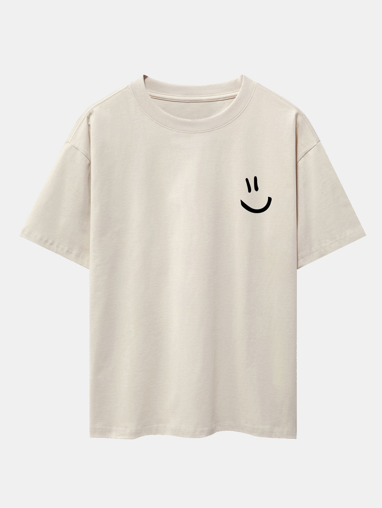 Smiley Face Print Drop Shoulder Oversize T-Shirt