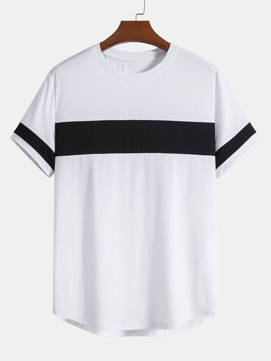 Color Block Patchwork Arc Hem T-Shirt