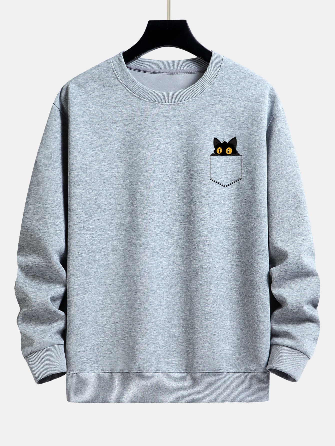 Sweat-shirt coupe décontractée à poche et imprimé chat noir