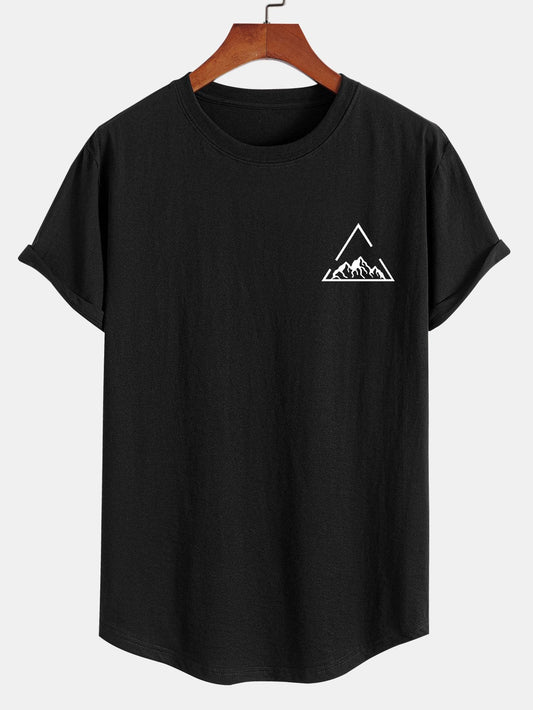 Mountain Graphic Print Cotton Arc Hem T-Shirt