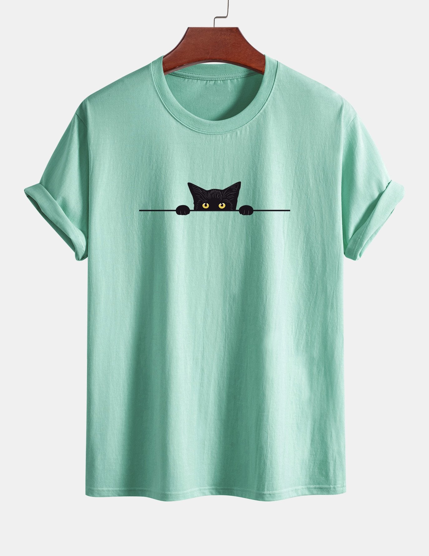 Regular Fit Black Cat Print Cotton T-Shirt