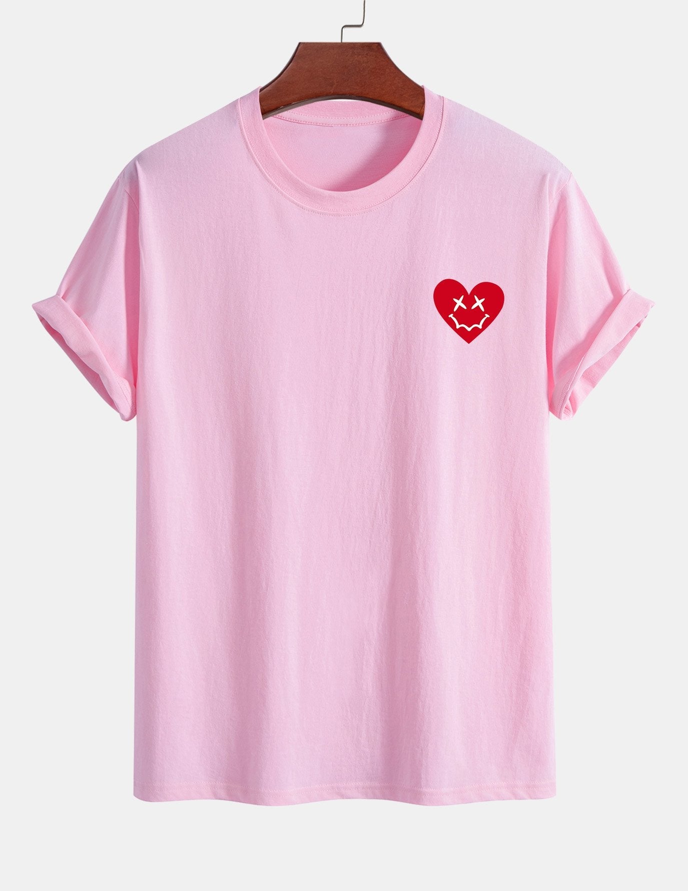 Regular Fit Heart Smiley Face Print Cotton T-Shirt