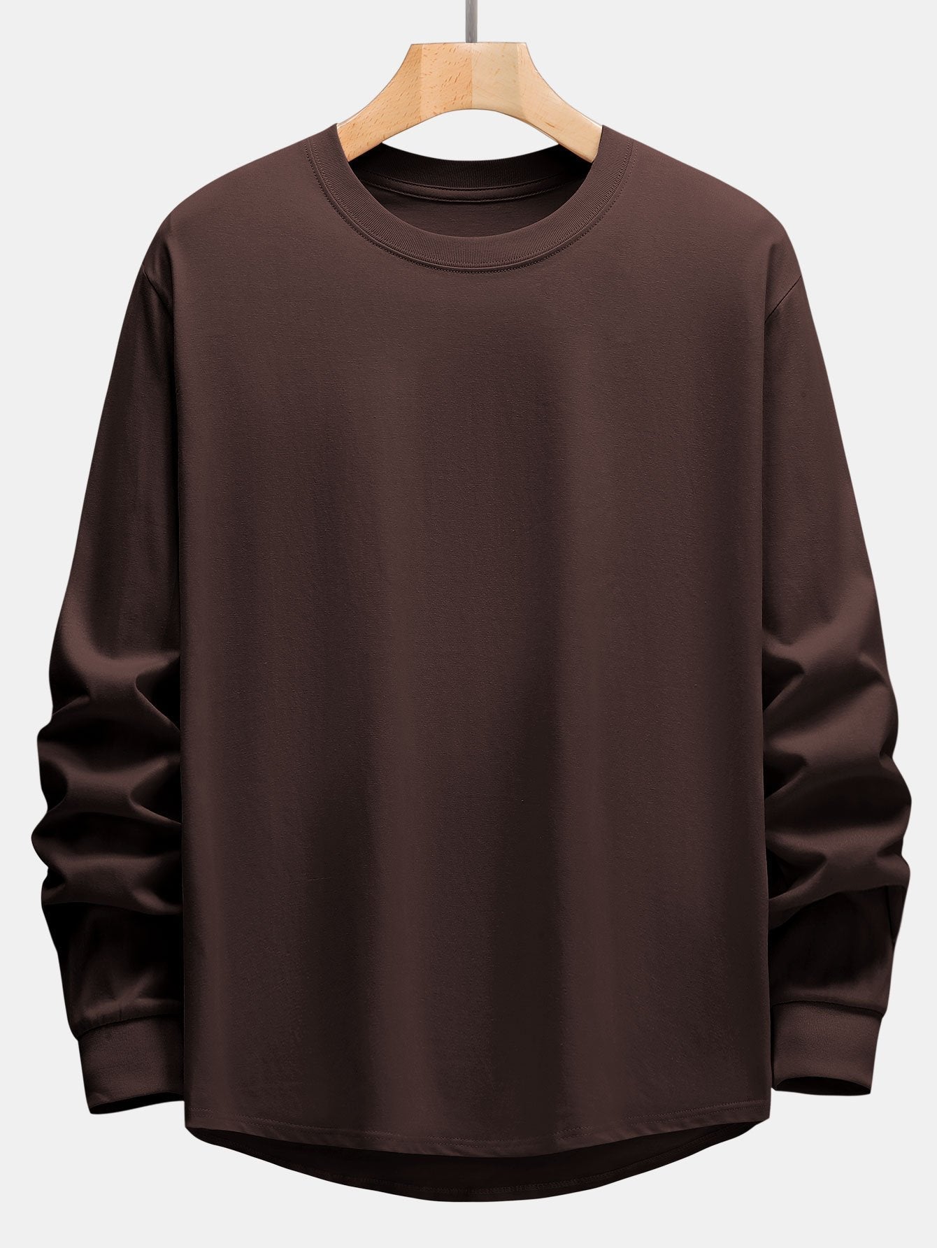 Basic Long Sleeve Heavy Weight Arc Hem T-Shirt