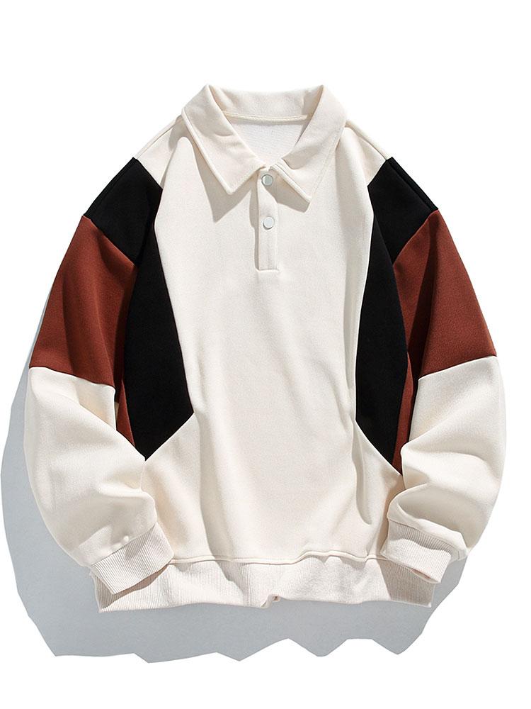 Relax Fit Color Block Polo Sweatshirt