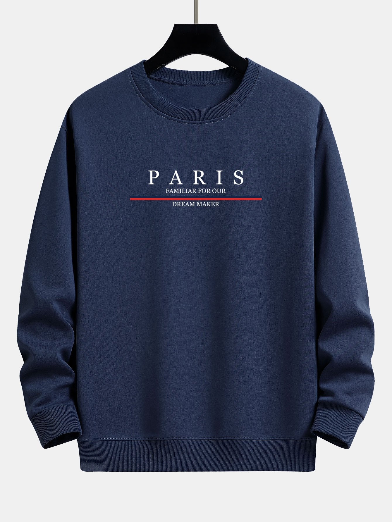 Sweat-shirt coupe décontractée à rayures et slogan Paris