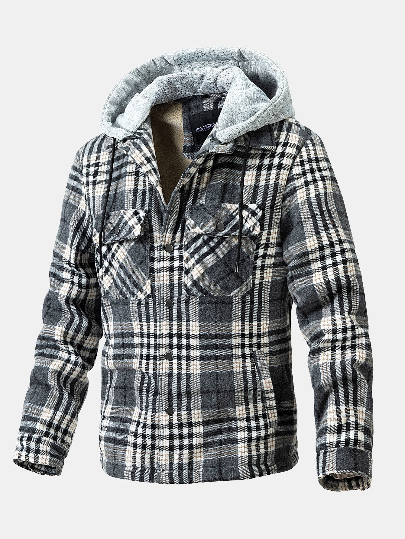 Teddy Fleece Lined Detachable Flannel Plaid Hooded Coat