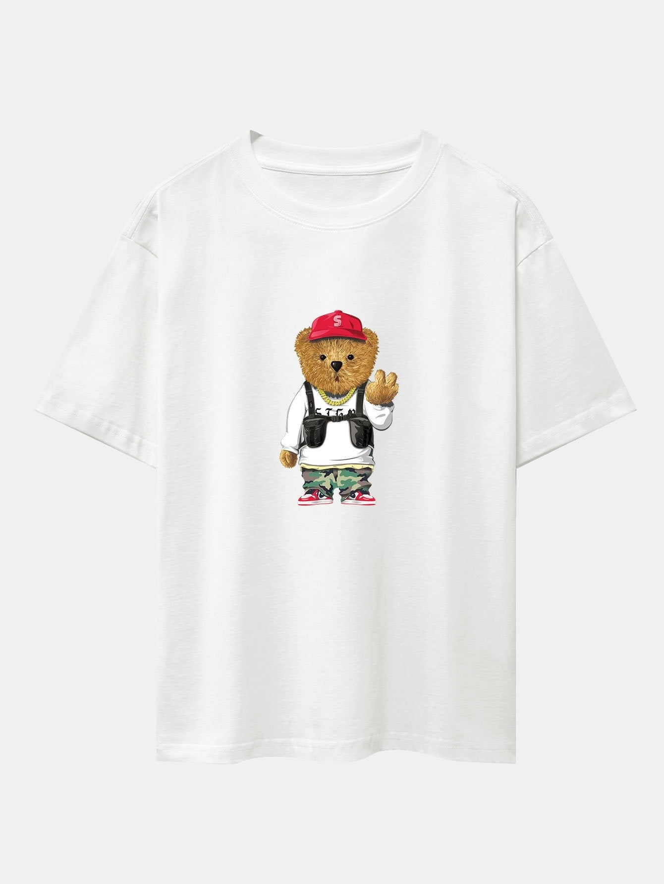 Cool Bear Print Drop Shoulder Oversize T-Shirt