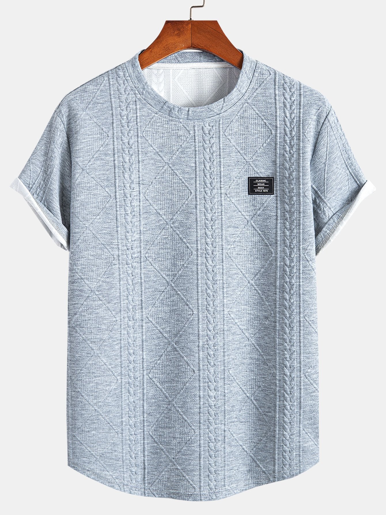 Short Sleeve Geometric Jacquard Arc Hem T-Shirt