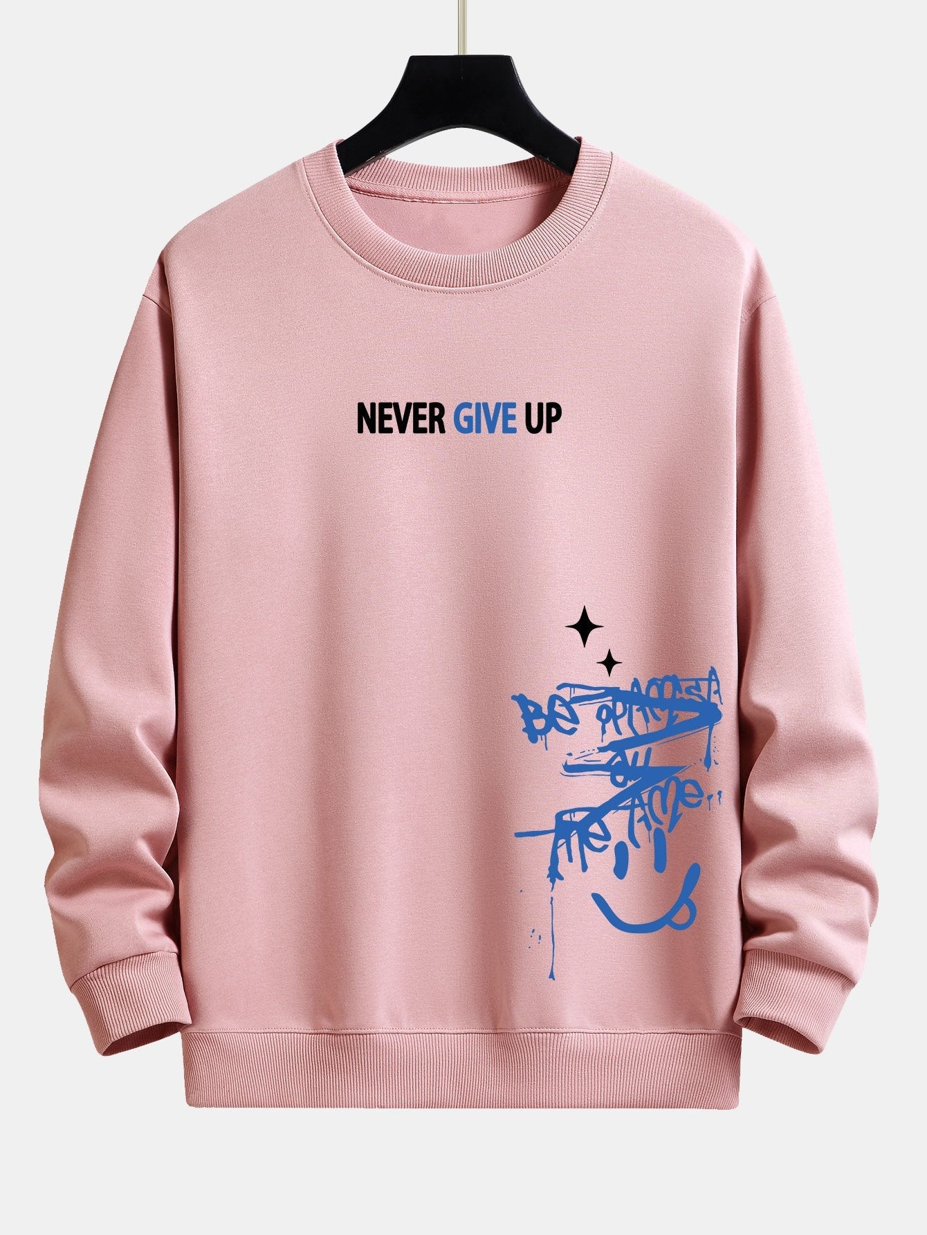 Sweat-shirt coupe décontractée à imprimé visage souriant Never Give Up