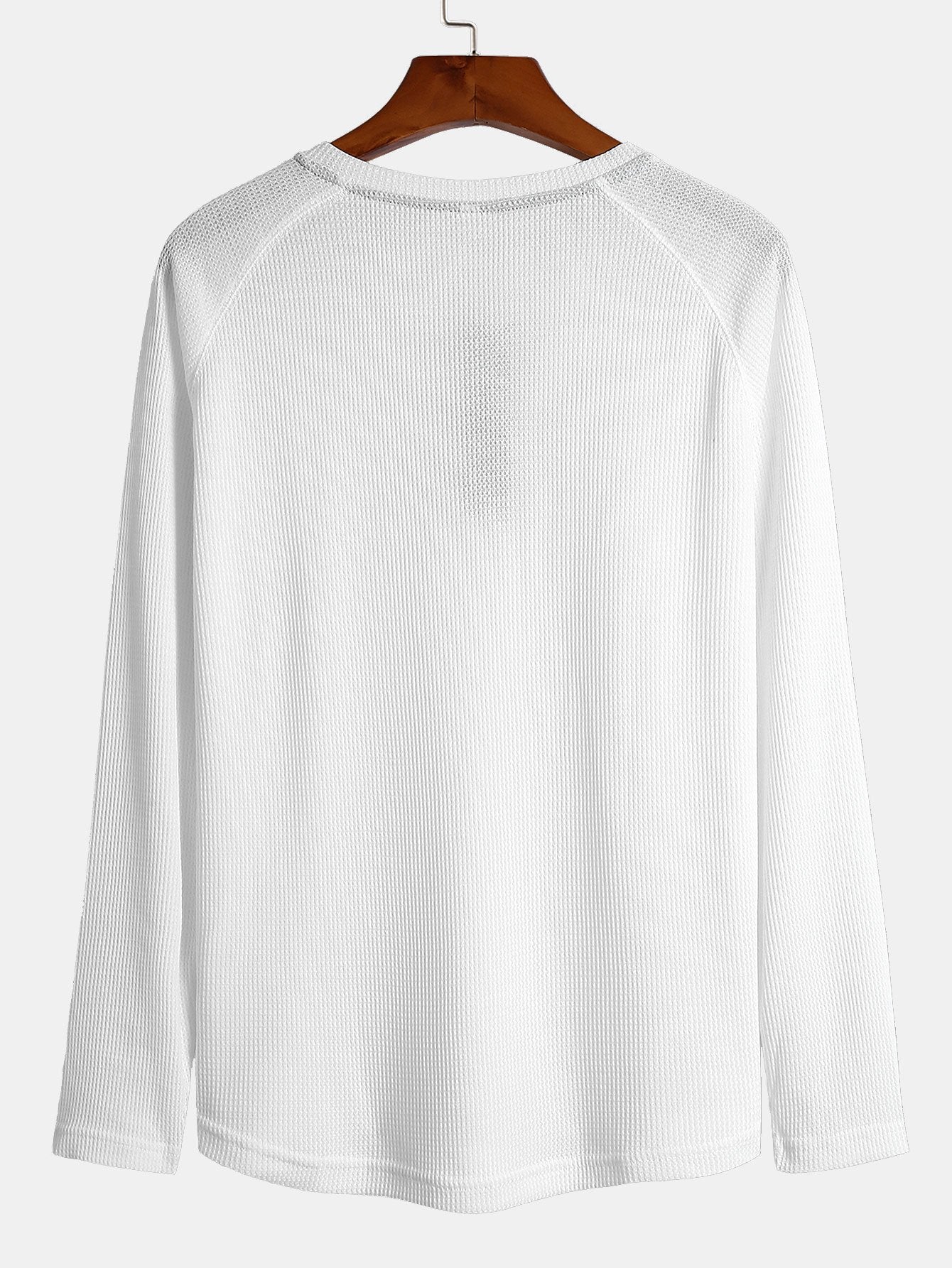 Long Sleeve Arc Hem Waffle Henley Shirt